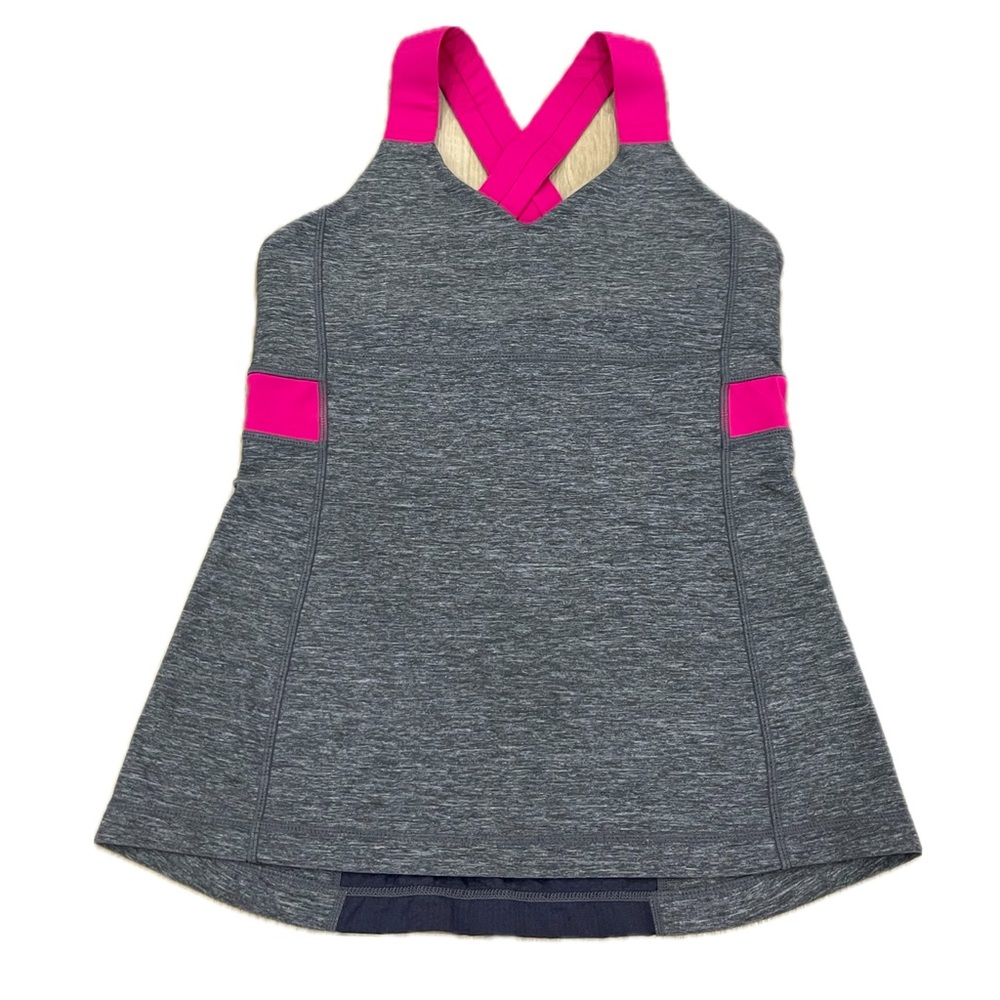 Sz.8-Lululemon Gray Pink Push Your Limits Tank Top Mesh Back - Picture 1 of 11